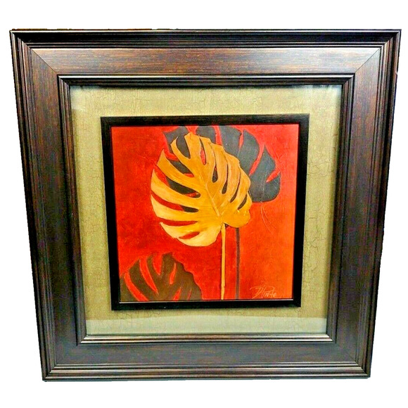 Vintage Framed Canvas Art Leaf Art By Patricia Pinto Signed by Artist 22.5 x 22 - Picture 10 of 10